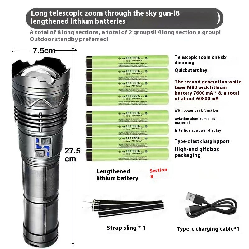 Outdoor Multifunctional Zoom Strong Light Flashlight