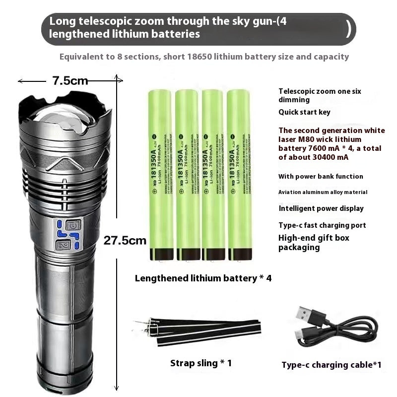 Outdoor Multifunctional Zoom Strong Light Flashlight